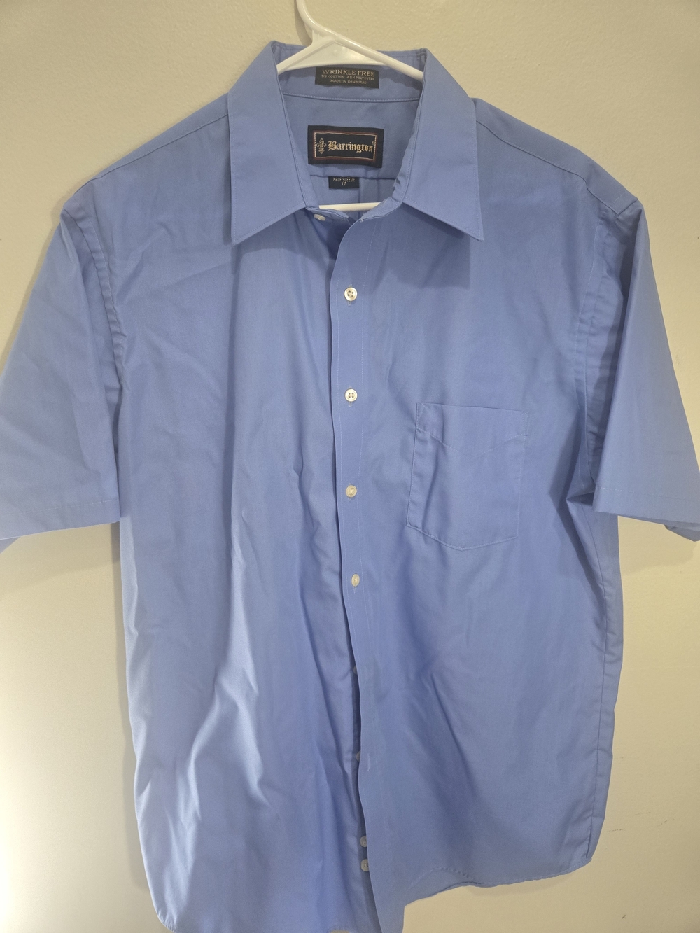 Barrington Men's Solid Blue Wrinkle Resistant Short Sleeve Dress Shirt 17. XL